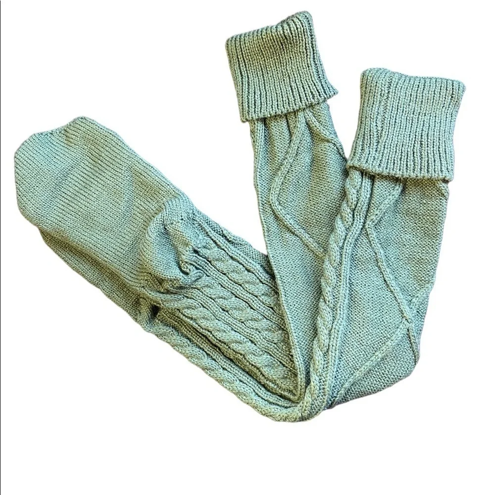 Women's Green Cuffed Cable Knit Boot Socks